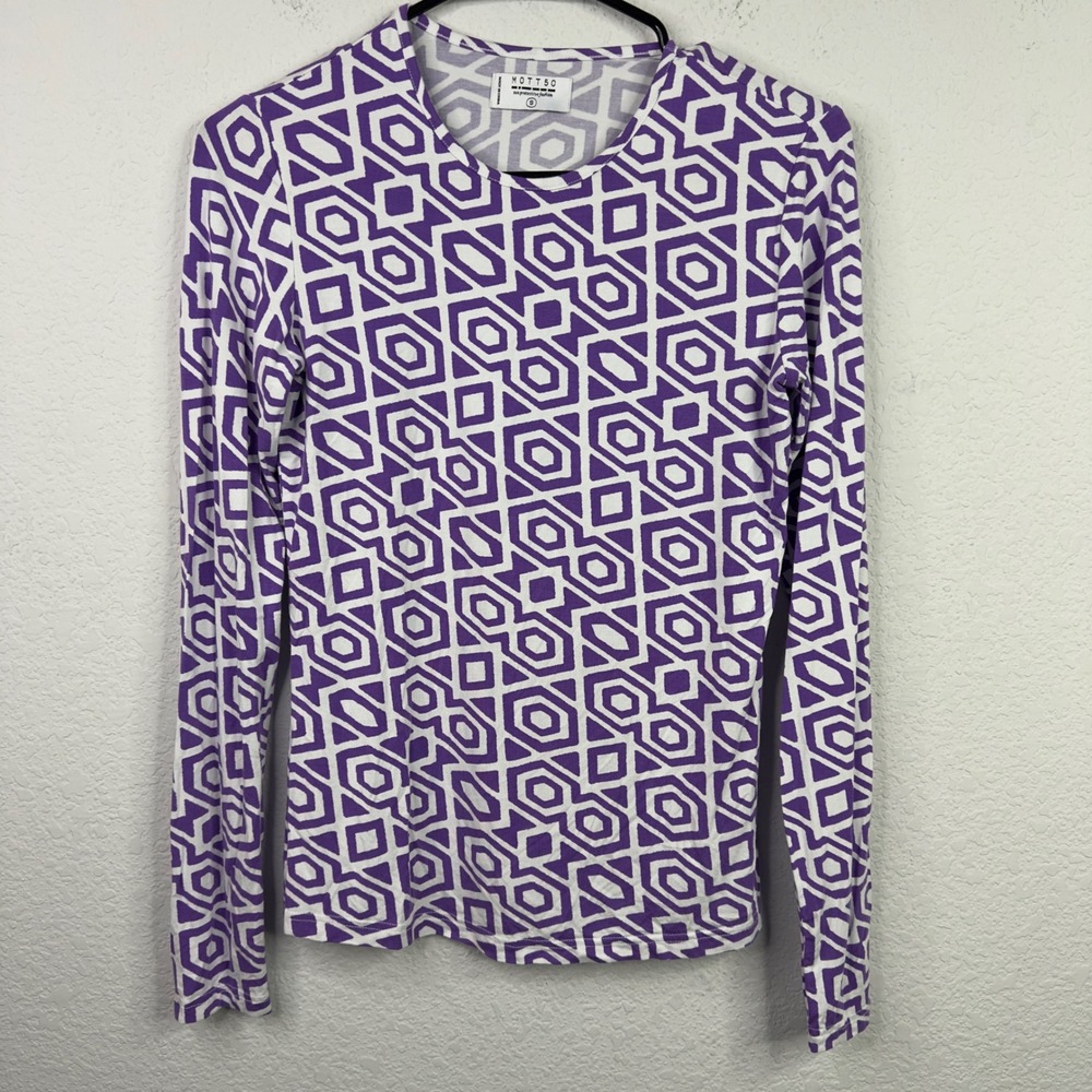 Mott 50 Sun Shirt Women‎ S Purple Bamboo Geometric Long Sleeve Swimwear Beachy